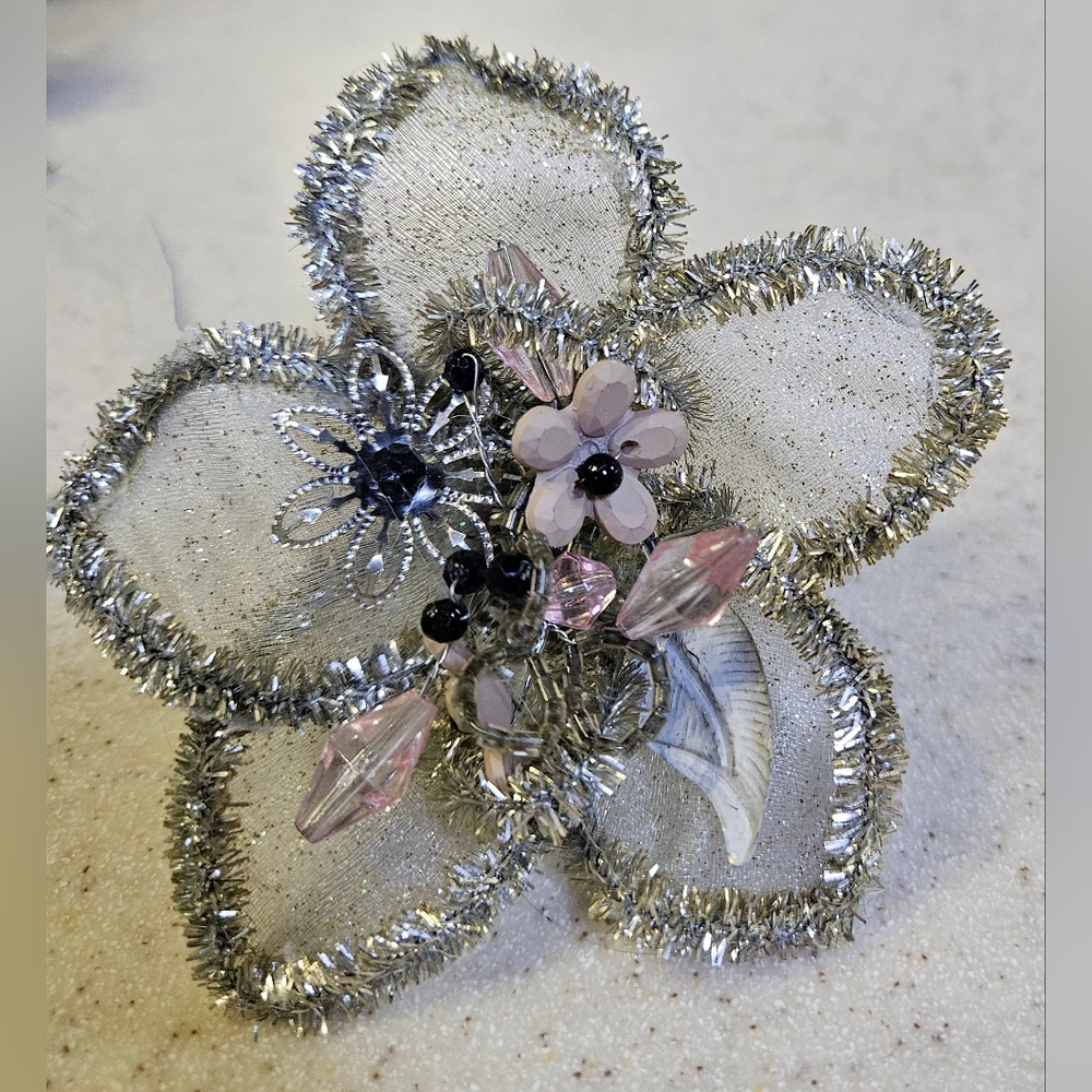 Vintage Hand Crafted Beaded Ornament/Clip On
